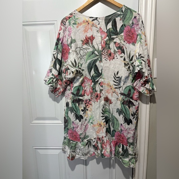 Piazza del Tempio 100% linen floral ruffle hem dress tunic size medium Italian - Picture 4 of 9